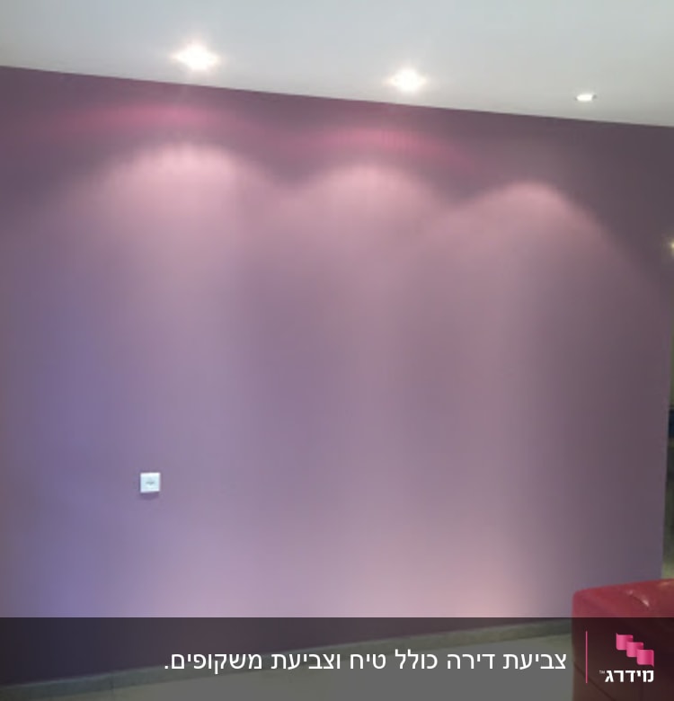 קיר צבוע בצבע סגול עם תאורה עליונה